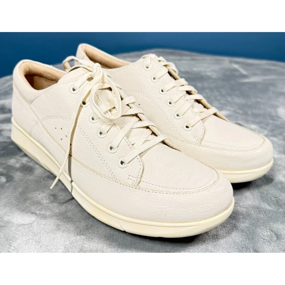 Hush Puppies Sneakers Mens 10 Wide Cream Leather Lace Up Casual Shoes